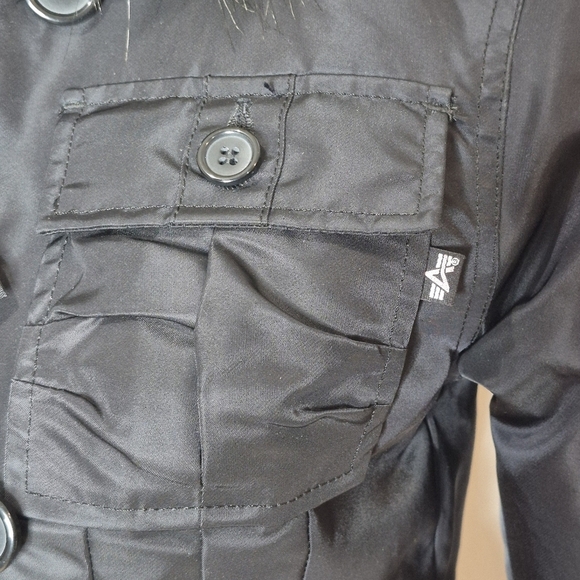 Alpha Industries Adrienne Black Nylon Jacket Attached Hood Removable Fur Trim -S - Picture 9 of 16
